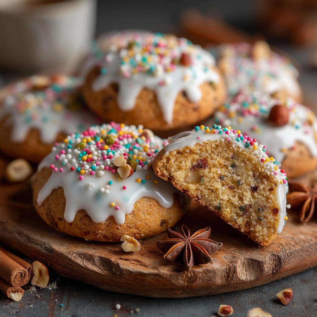 Des cookies colorés avec des fruits confits.