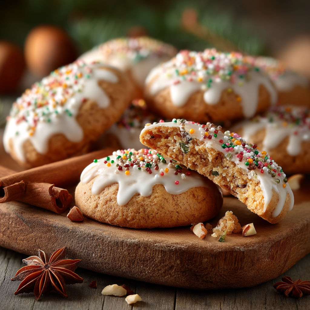 Un plateau de cookies colorés avec des graines de cinnamon.