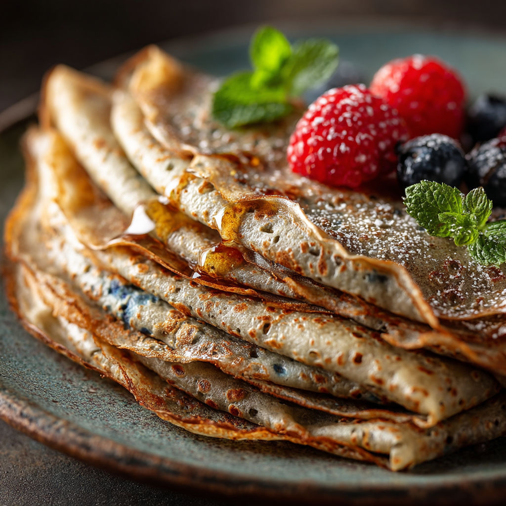 Une pile de crêpes sucrées avec des fraises.