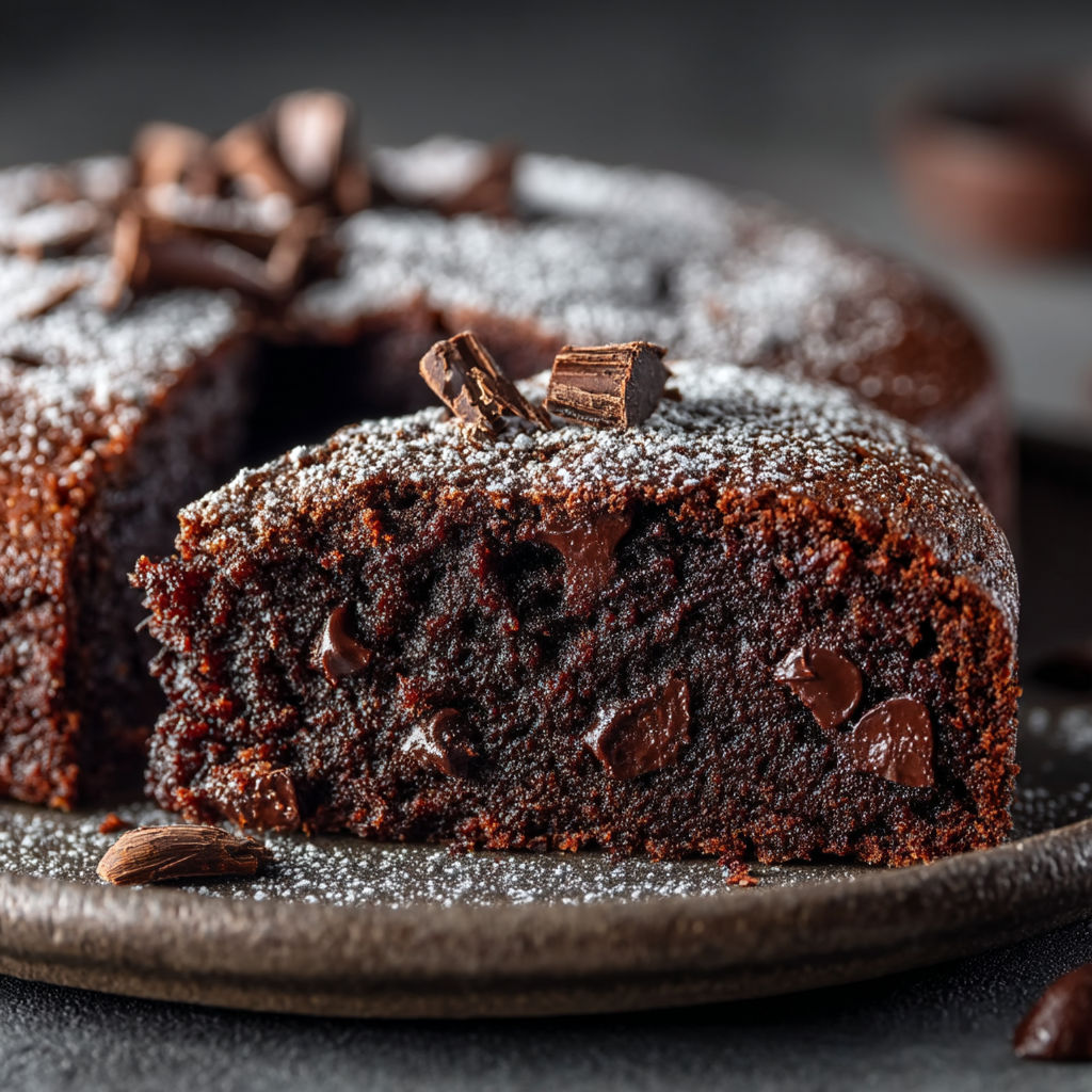 Une portion de gâteau au yaourt et au chocolat sans gluten et sans lait.