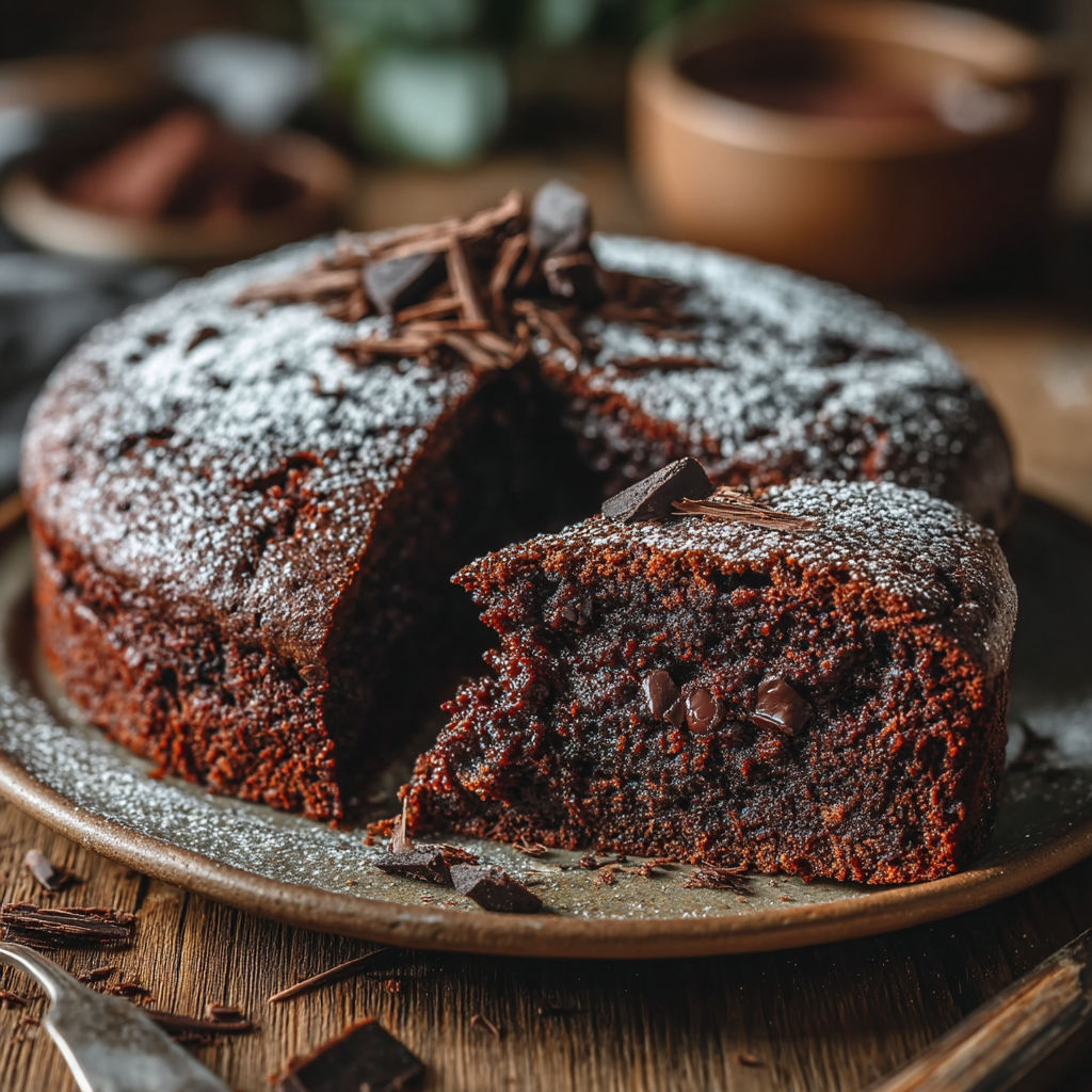 Une tarte chocolatée avec des crumbs de chocolat sur le dessus.