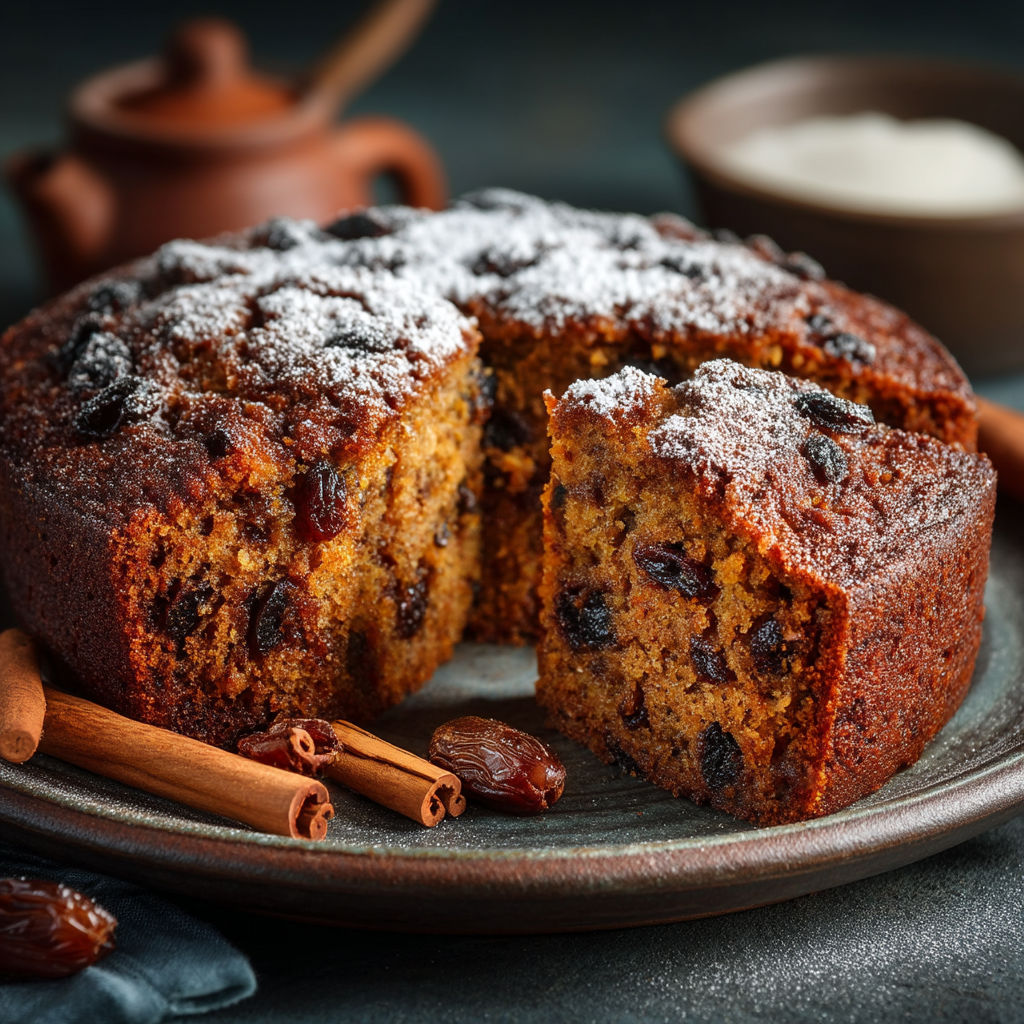 Une portion de gâteau moelleux avec des épices et des baies.