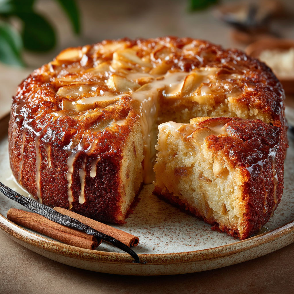 Une tarte aux pommes avec une glace de caramel.