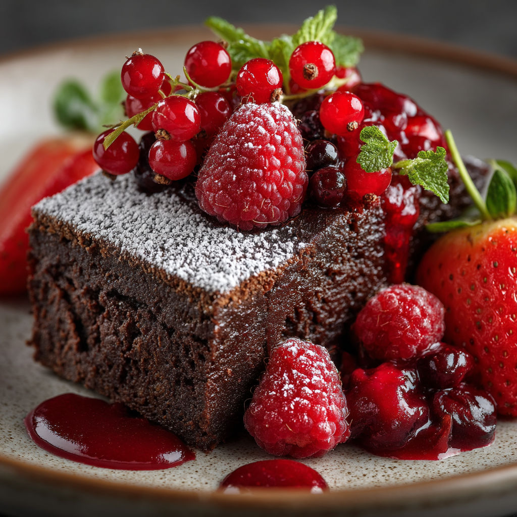 Une portion de Reine de Saba avec des fruits rouges.