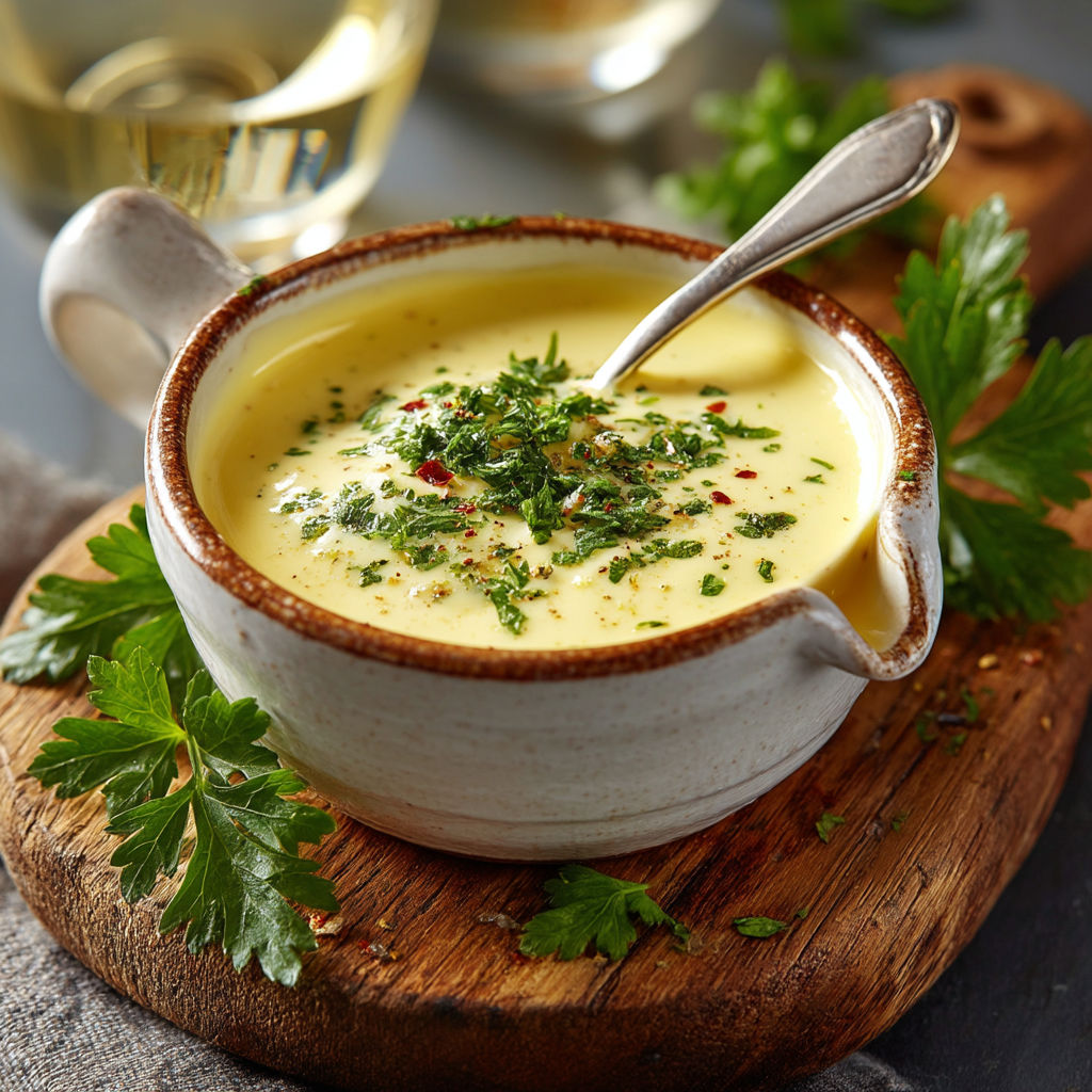 Une soupe chaude avec des herbes et des épices.