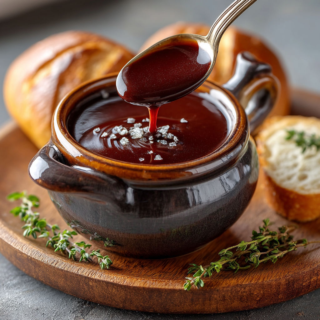 Une tasse de sauce à l'échalote, au vin rouge et au Cognac.
