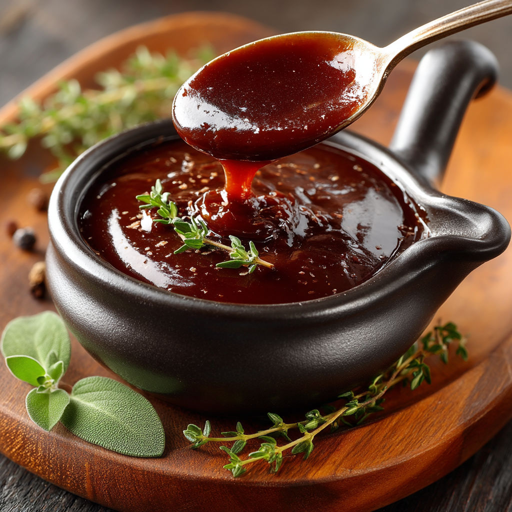 Une sauce grand-veneur maison est versée dans un bol.