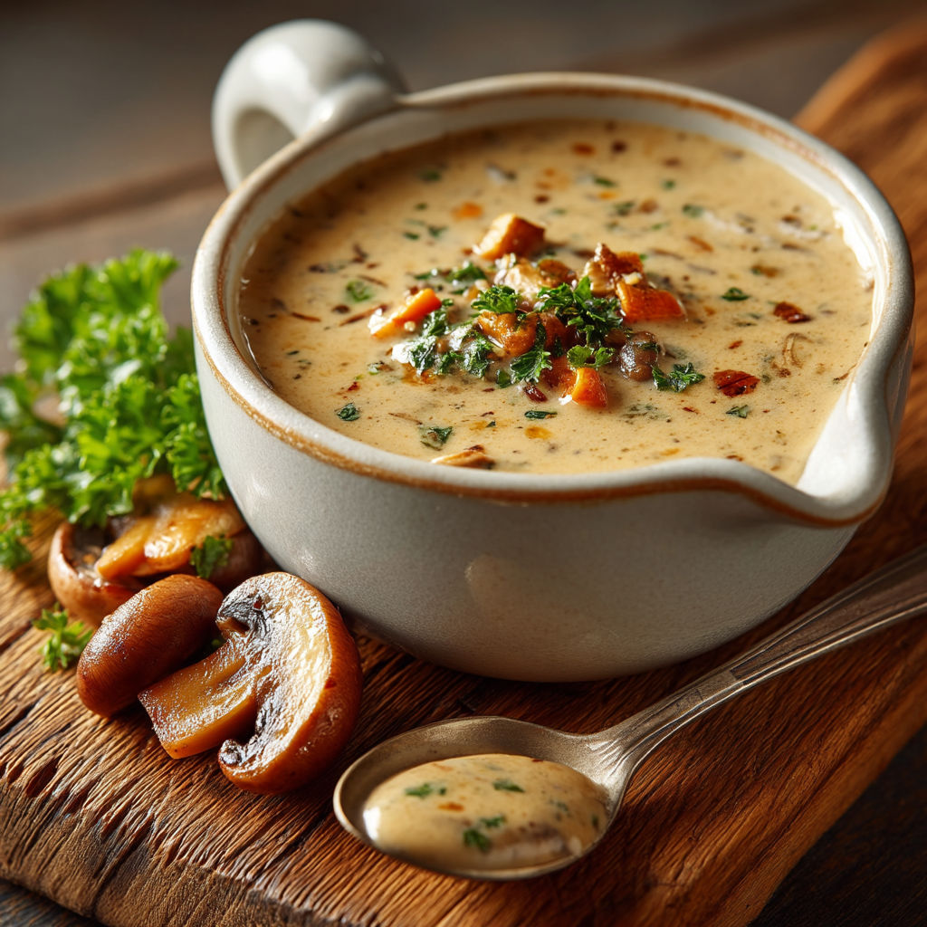 Une soupe de champignons et de sauce forestière.