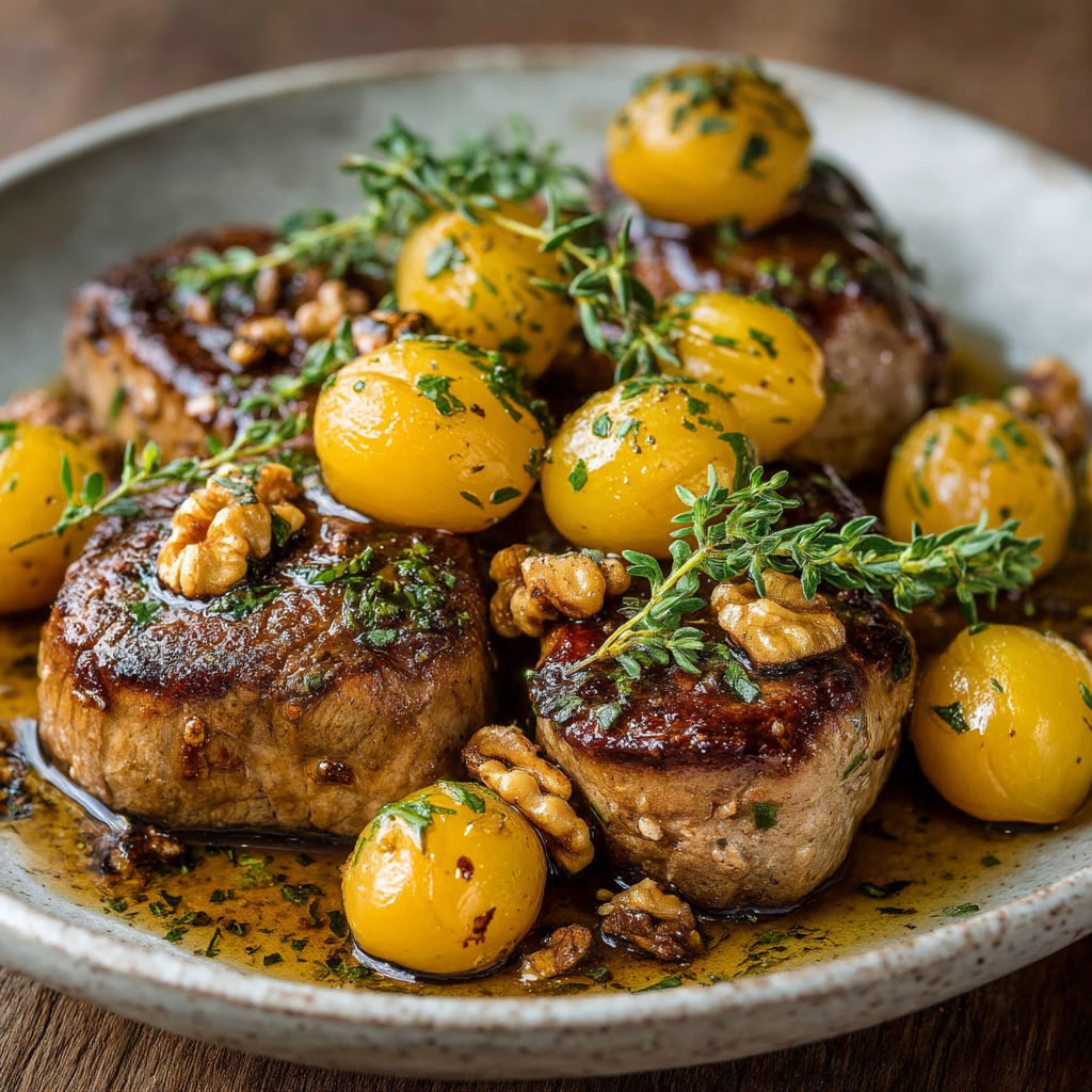 Plate of meat with vegetables.