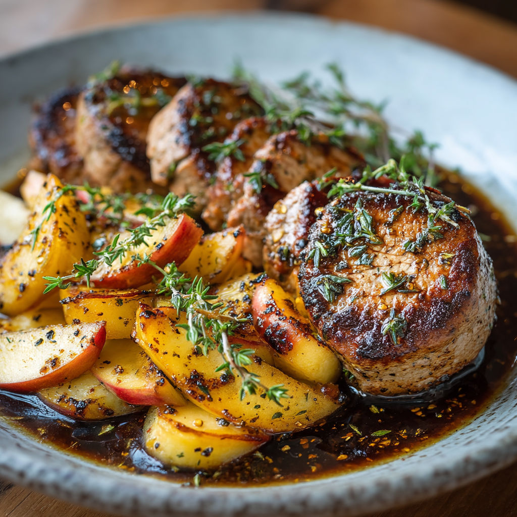 Filet mignon pommes, miel et curry : douceur et parfum d'épices.