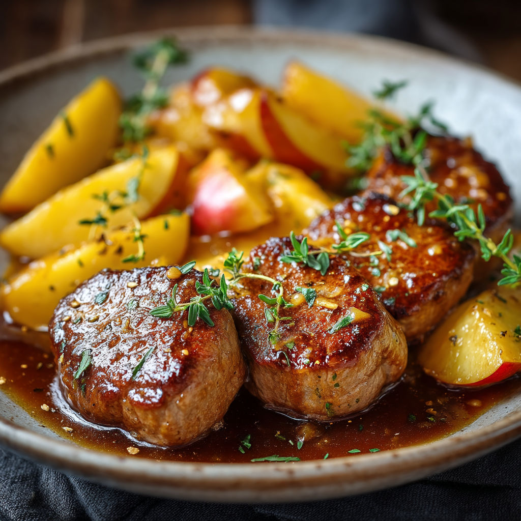 Filet mignon pommes, miel et curry : douceur et parfum d'épices.