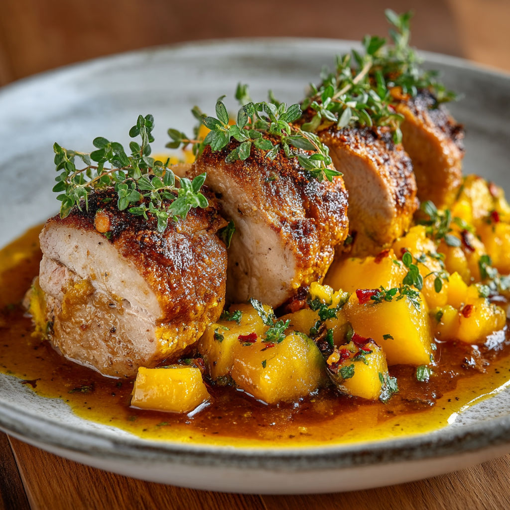 Une assiette de viande grillée avec des herbes et des légumes.