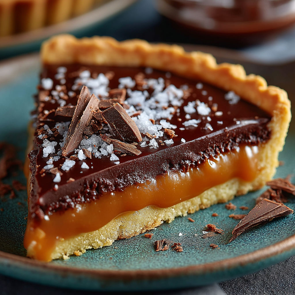 Une tarte chocolat garnie de chocolat et de sucre.