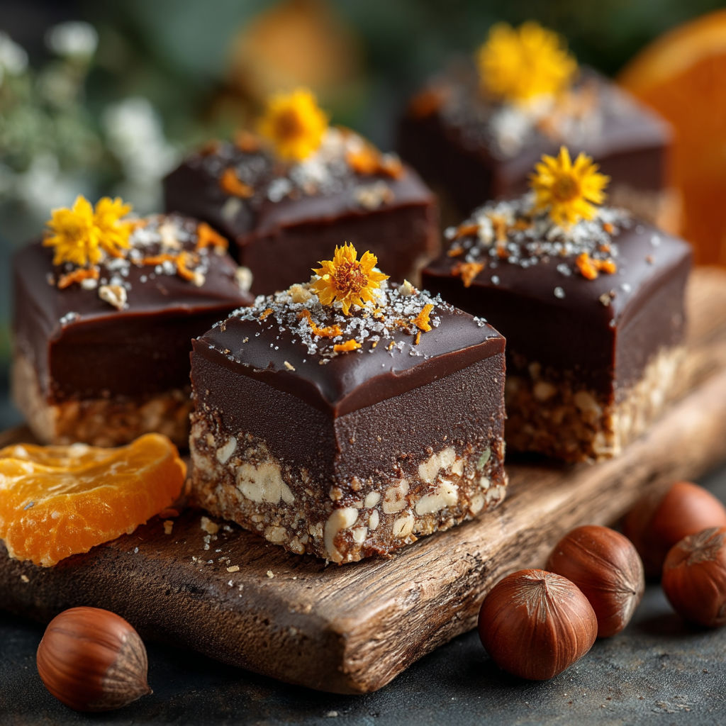 Des crêpes de chocolat avec des noix et des oranges.