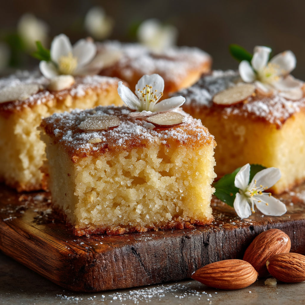 Carrés fondants aux amandes et fleur d'oranger.