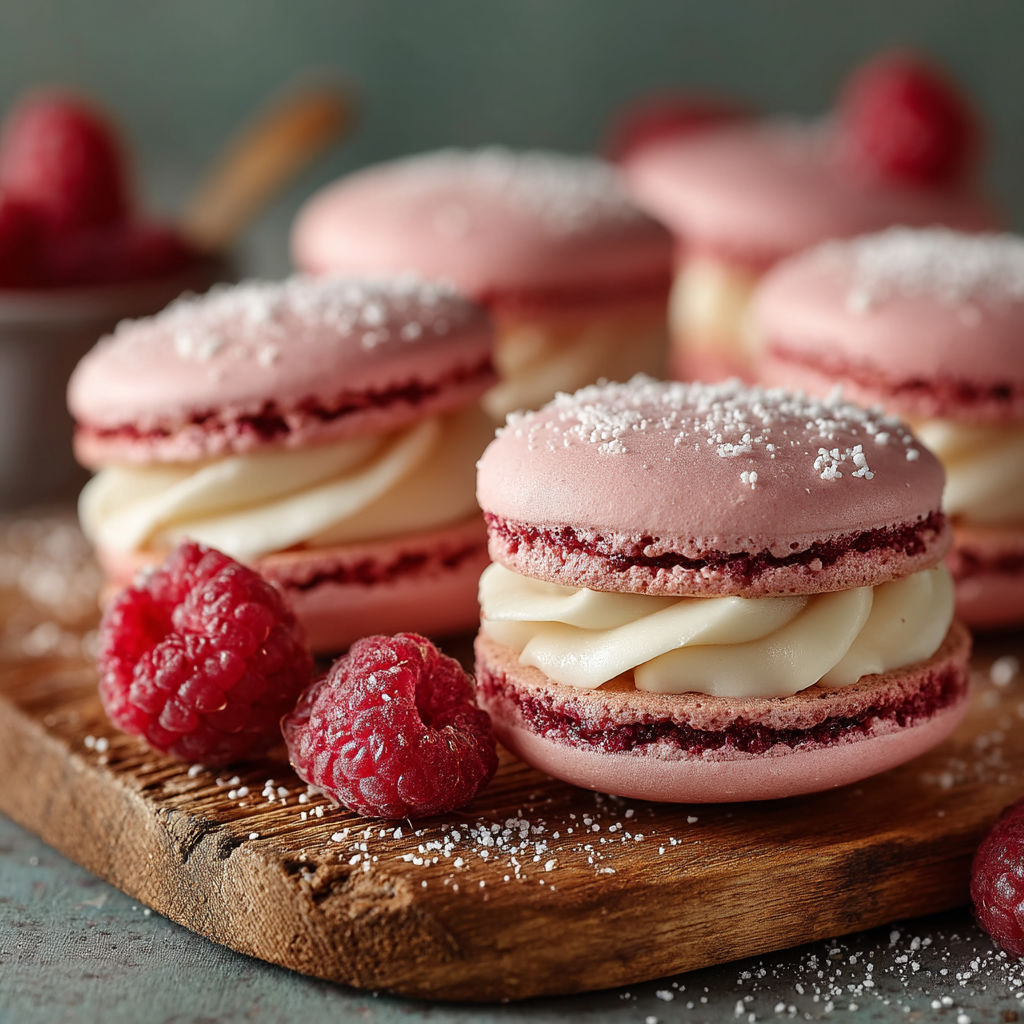 Desserts with white frosting and raspberries.