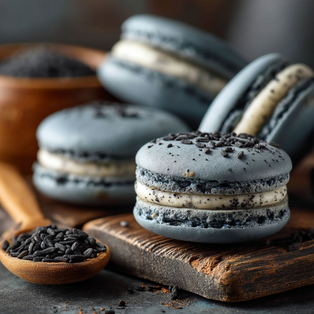 Des macarons colorés sur une table.