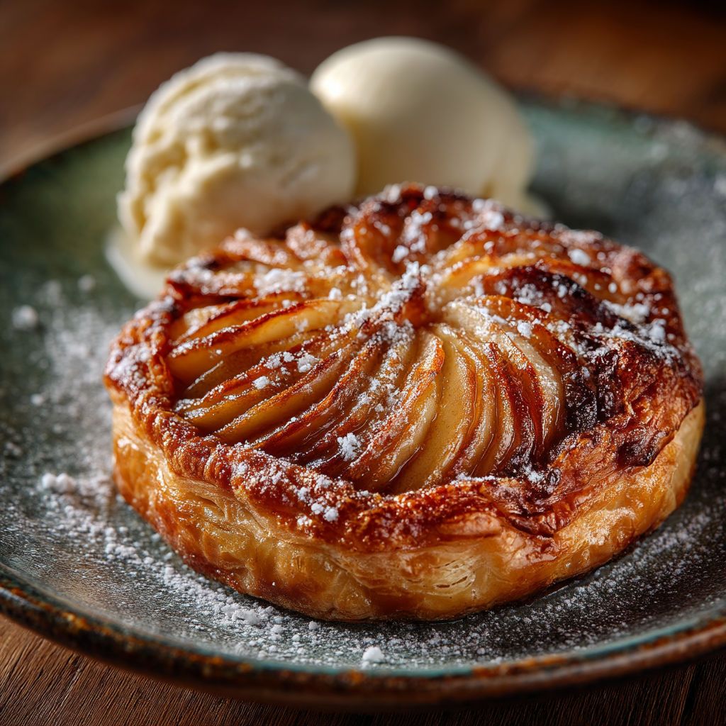 Une tarte aux pommes sur un plateau.