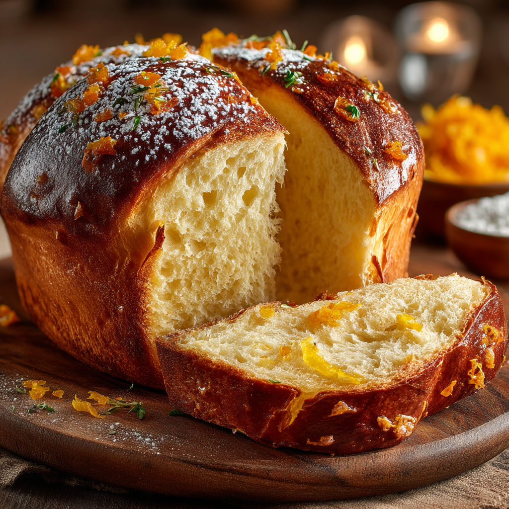 Une brioche aux zestes d'oranges et de citrons confits.