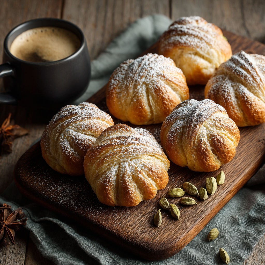 Un plateau de croissants avec des graines de pignons.