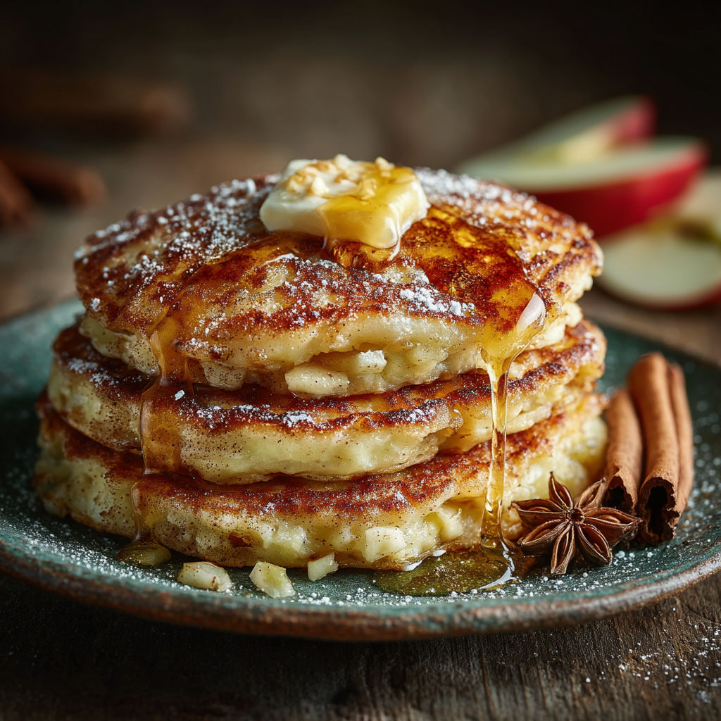 Pancakes with apples and cinnamon.