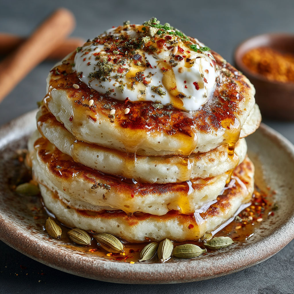 Un plat de pancakes avec des épices et des herbes.