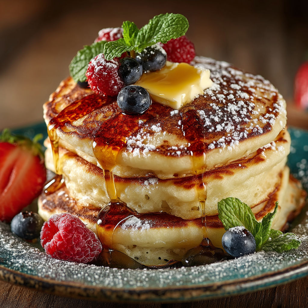 Un plat de pancakes avec des fruits frais.