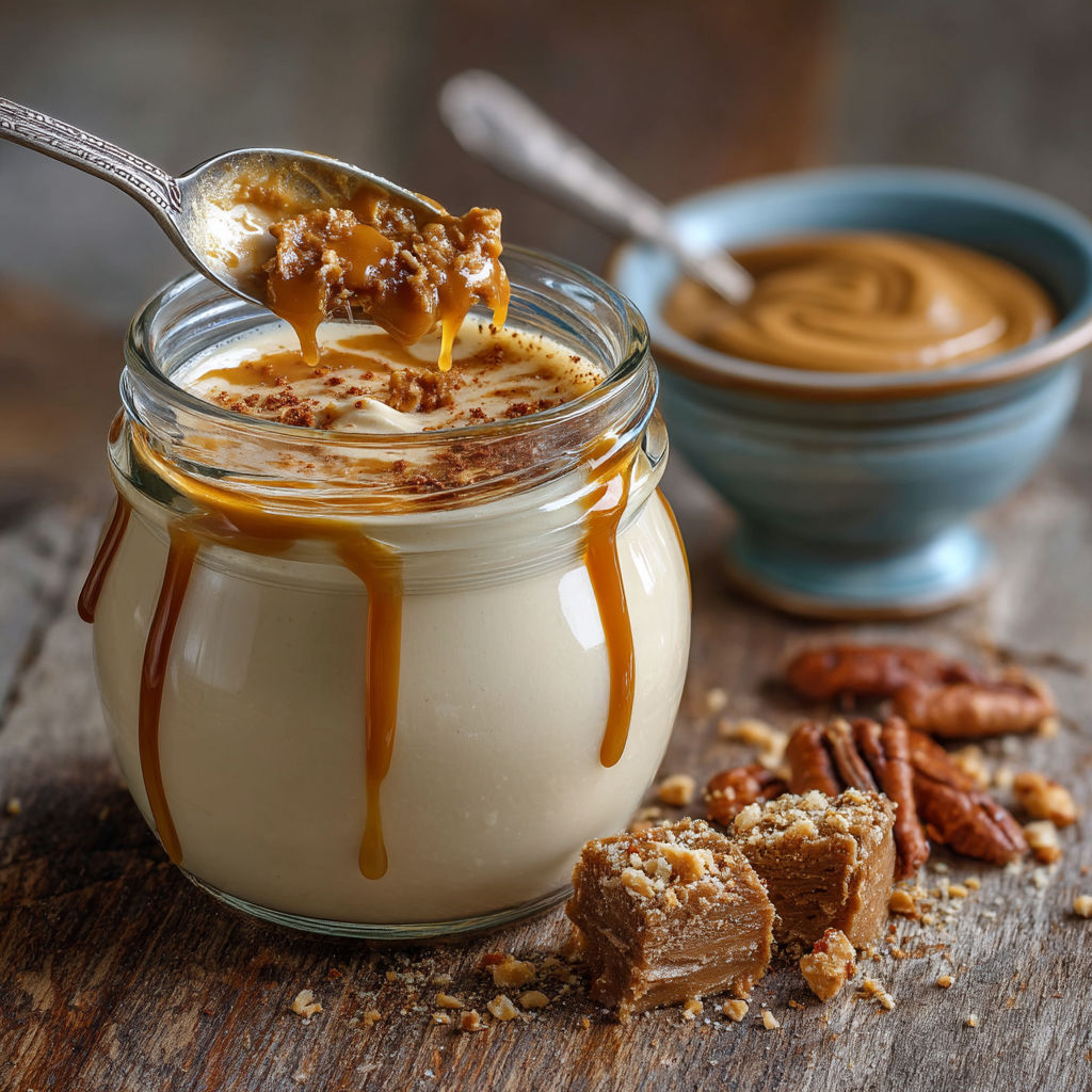 Une tasse de crème de marrons avec des noix de cajou.