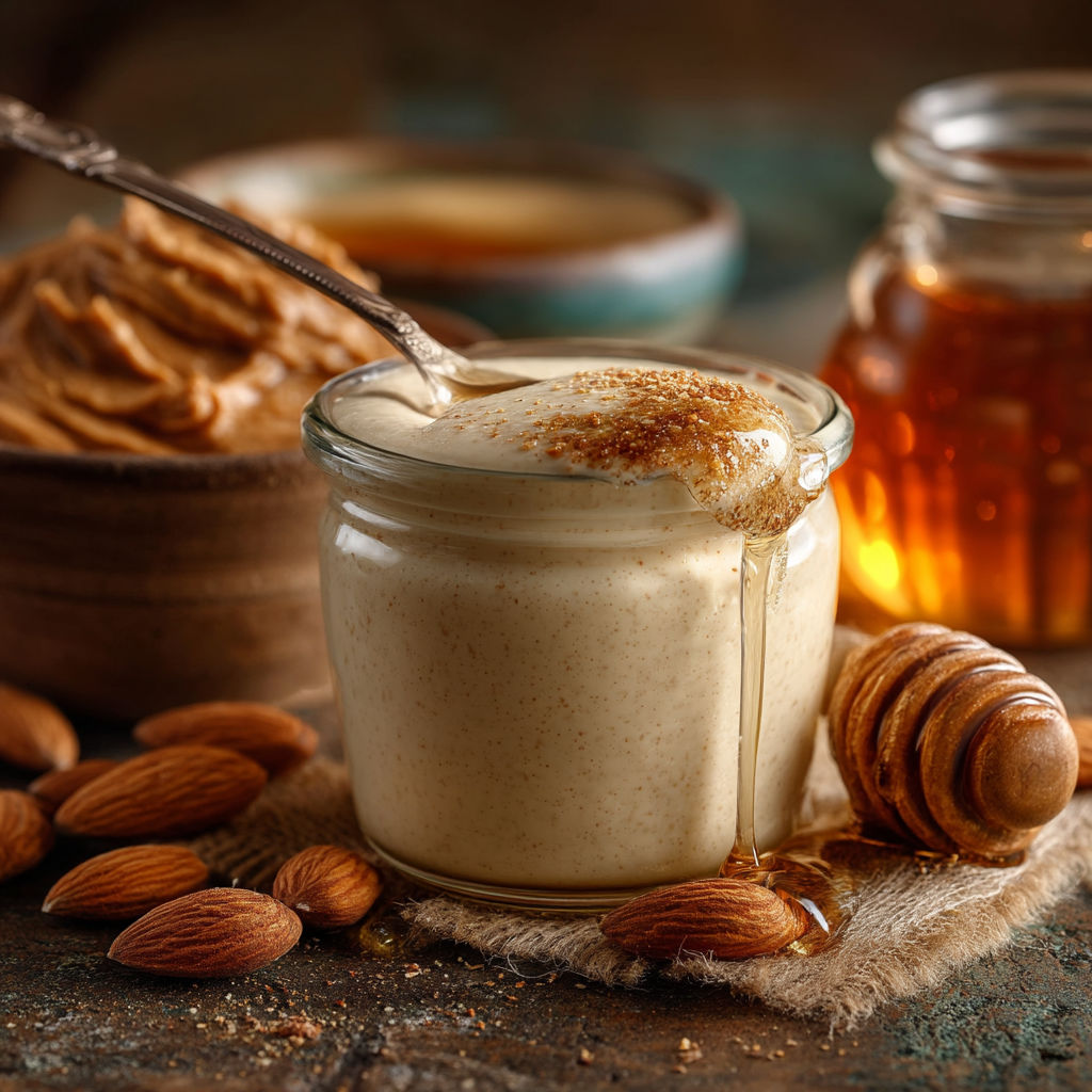 Un pot de crème de marron avec des noix de cajou.