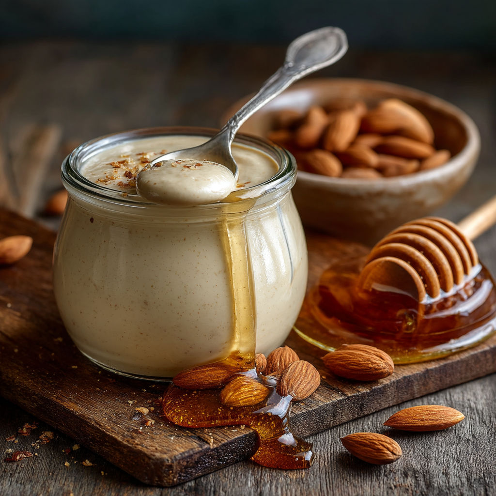 Une tasse de beurre de noix avec des noix et des almonds.