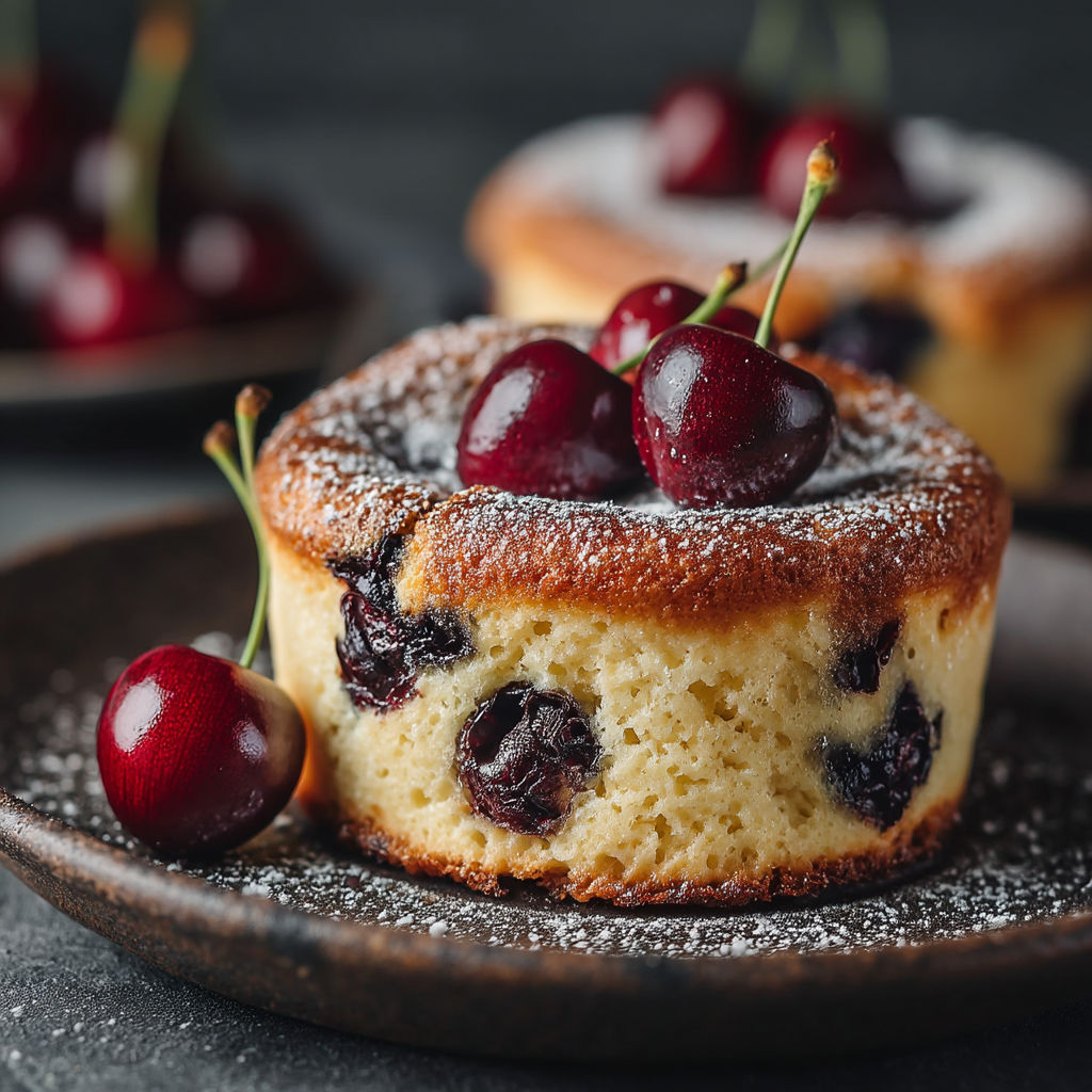 Une tarte aux cerises avec des cerises sur le dessus.