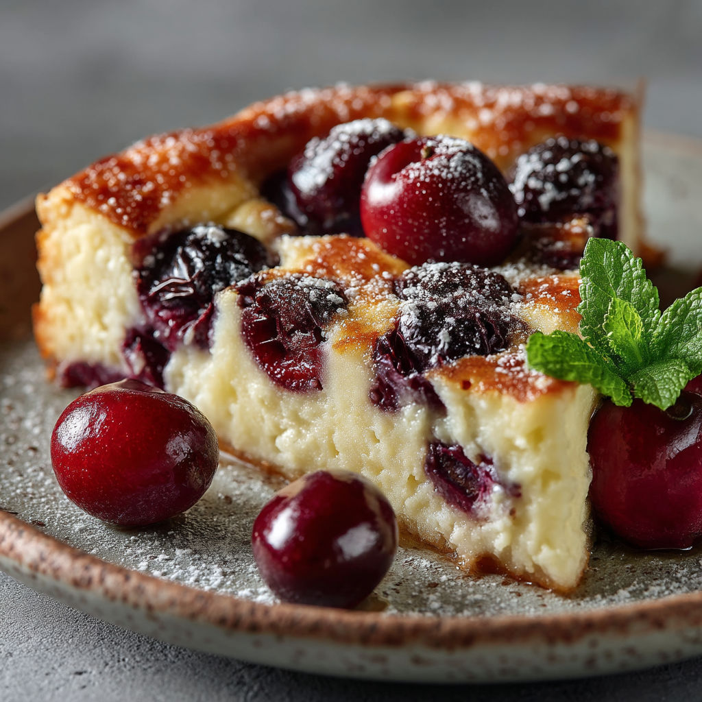 Une tarte aux cerises avec des cerises sur le dessus.