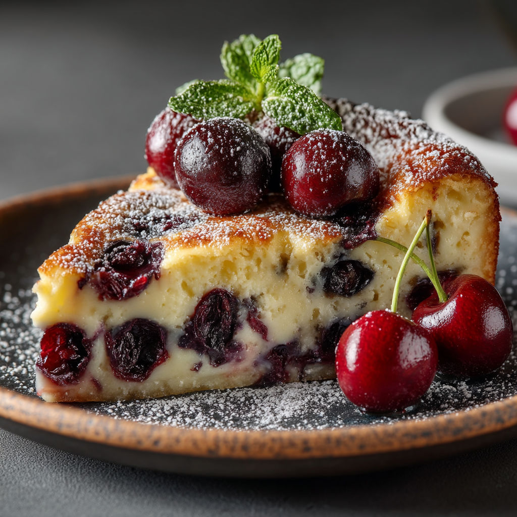 Une tarte aux cerises garnie de mousse au chocolat.
