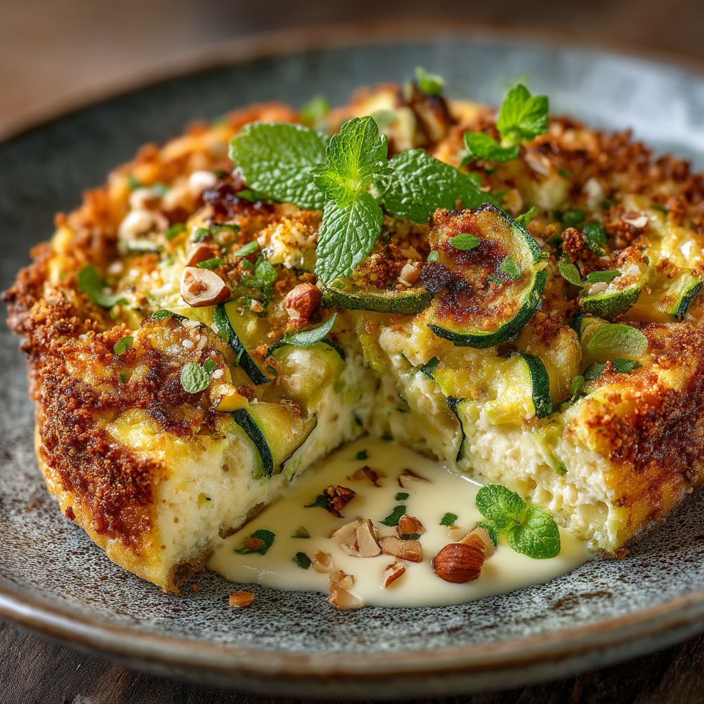 Une tarte croustillante de courgettes aux noisettes et féta.