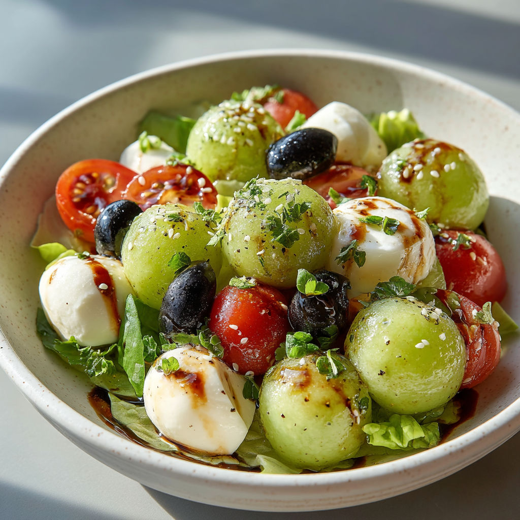 Une salade de tomates, oignons, mozzarella et olives.