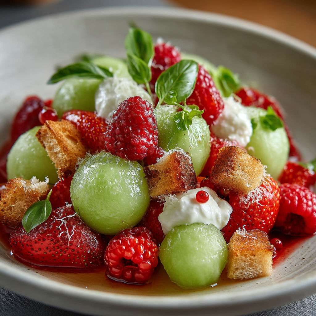 Une assiette de fruits frais et de croutons de pâte.