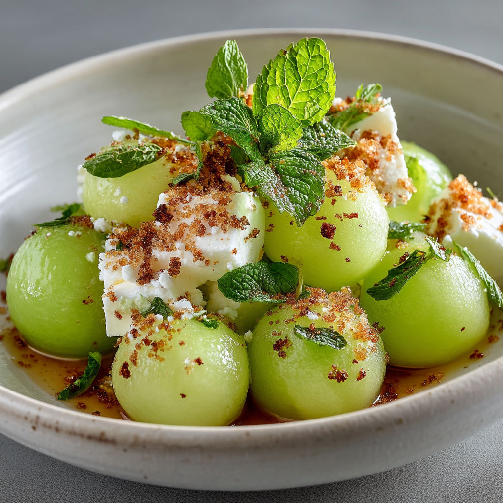 Une assiette contenant des fruits verts et des herbes.