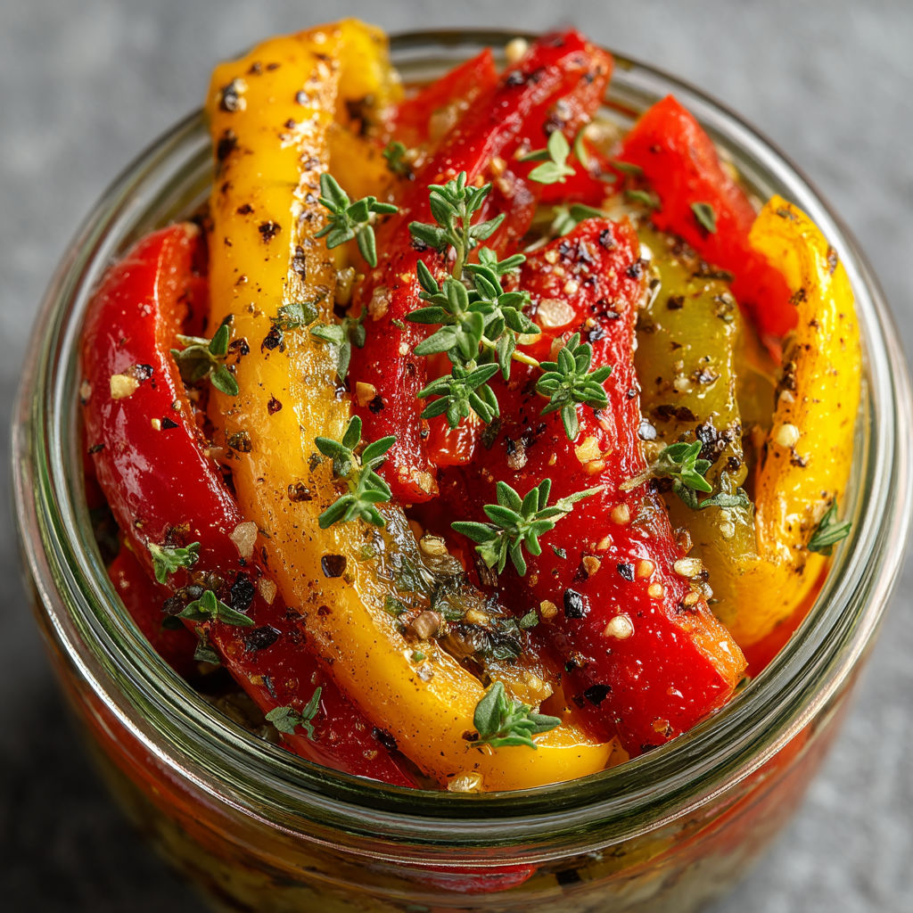 Un pot de conserve de poivrons.