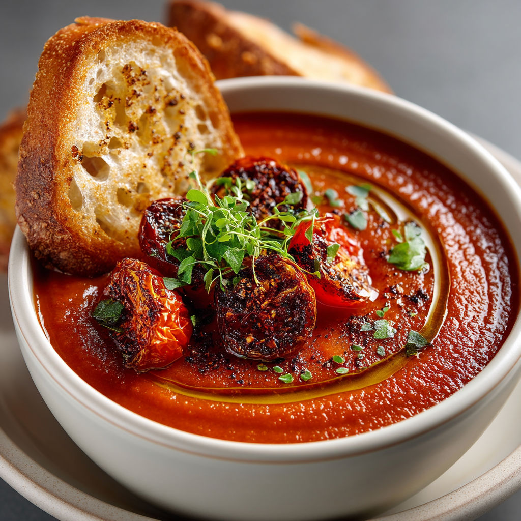Soup with bread and vegetables.