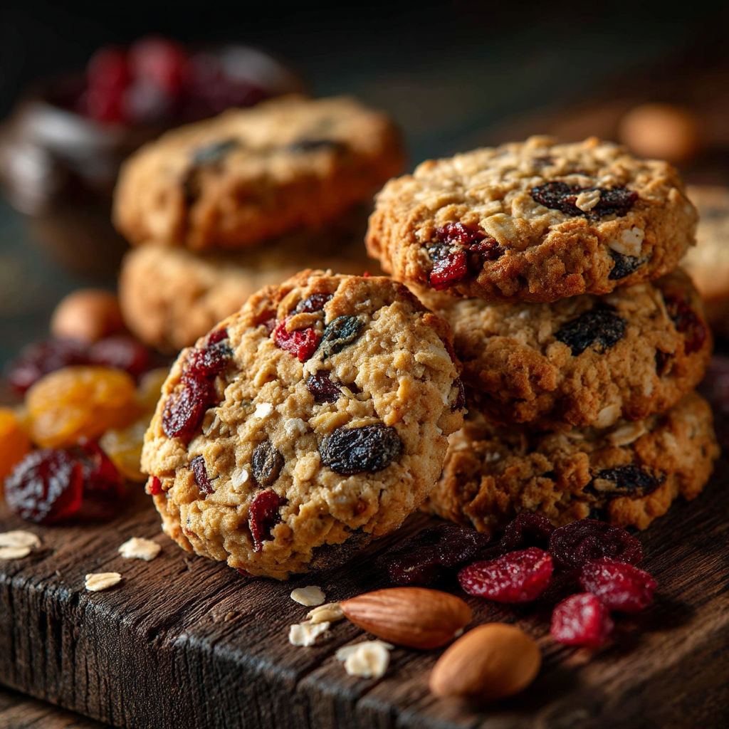 Une table avec des biscuits et des noix.