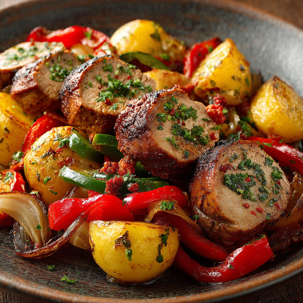 Plate of food with meat and vegetables.
