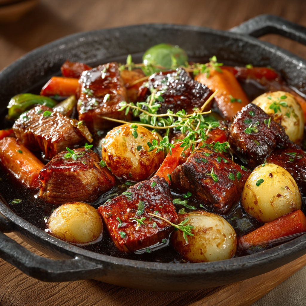 Filet mignon avec des carottes, pommes de terre et Porto.