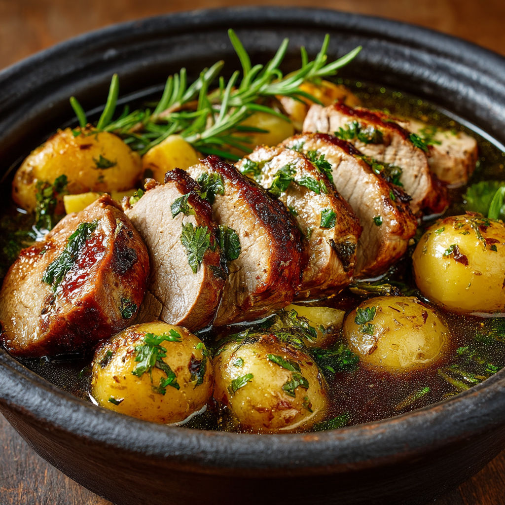 Un plat de viande avec des légumes et des pommes de terre.