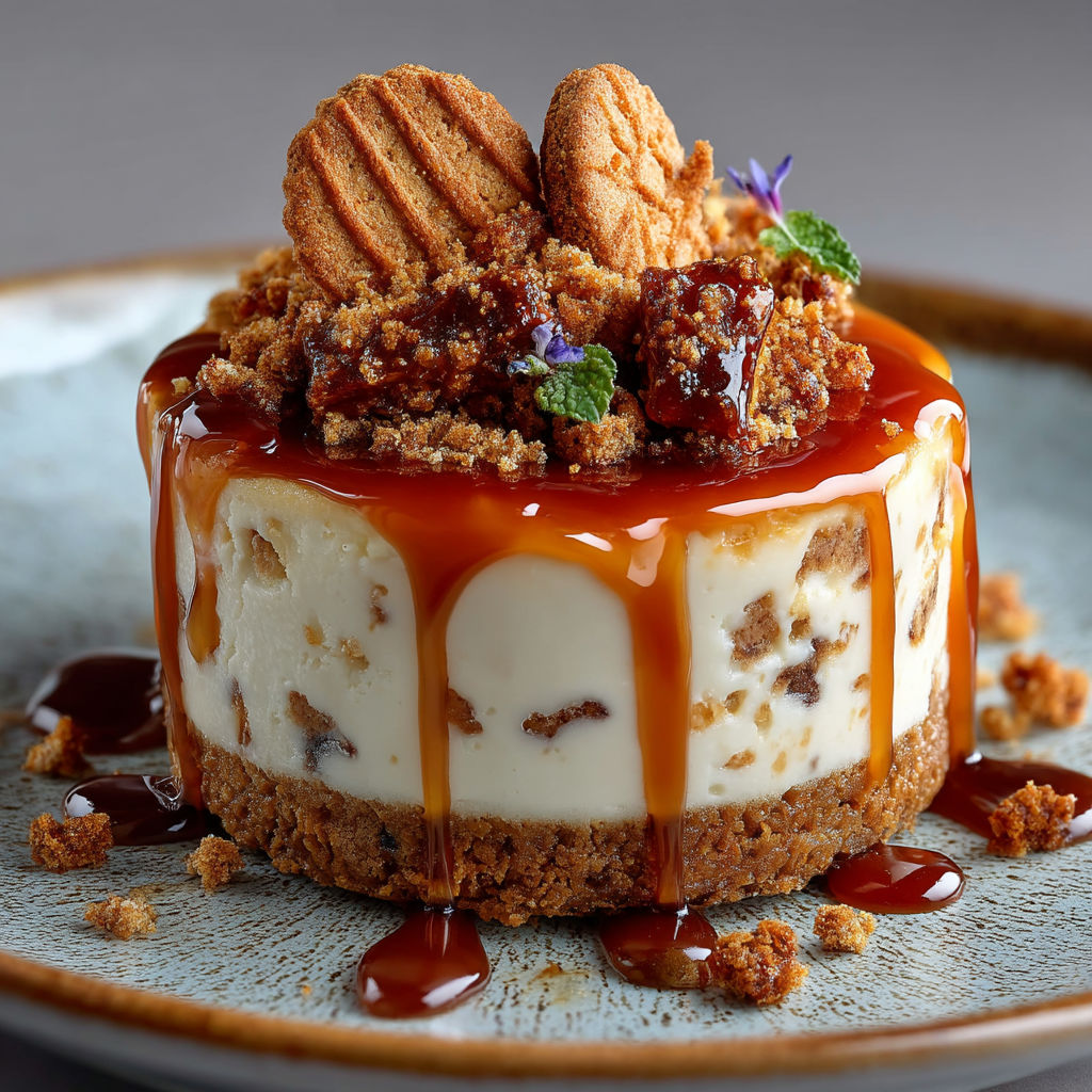 Une tarte garnie de croutons et de caramel.