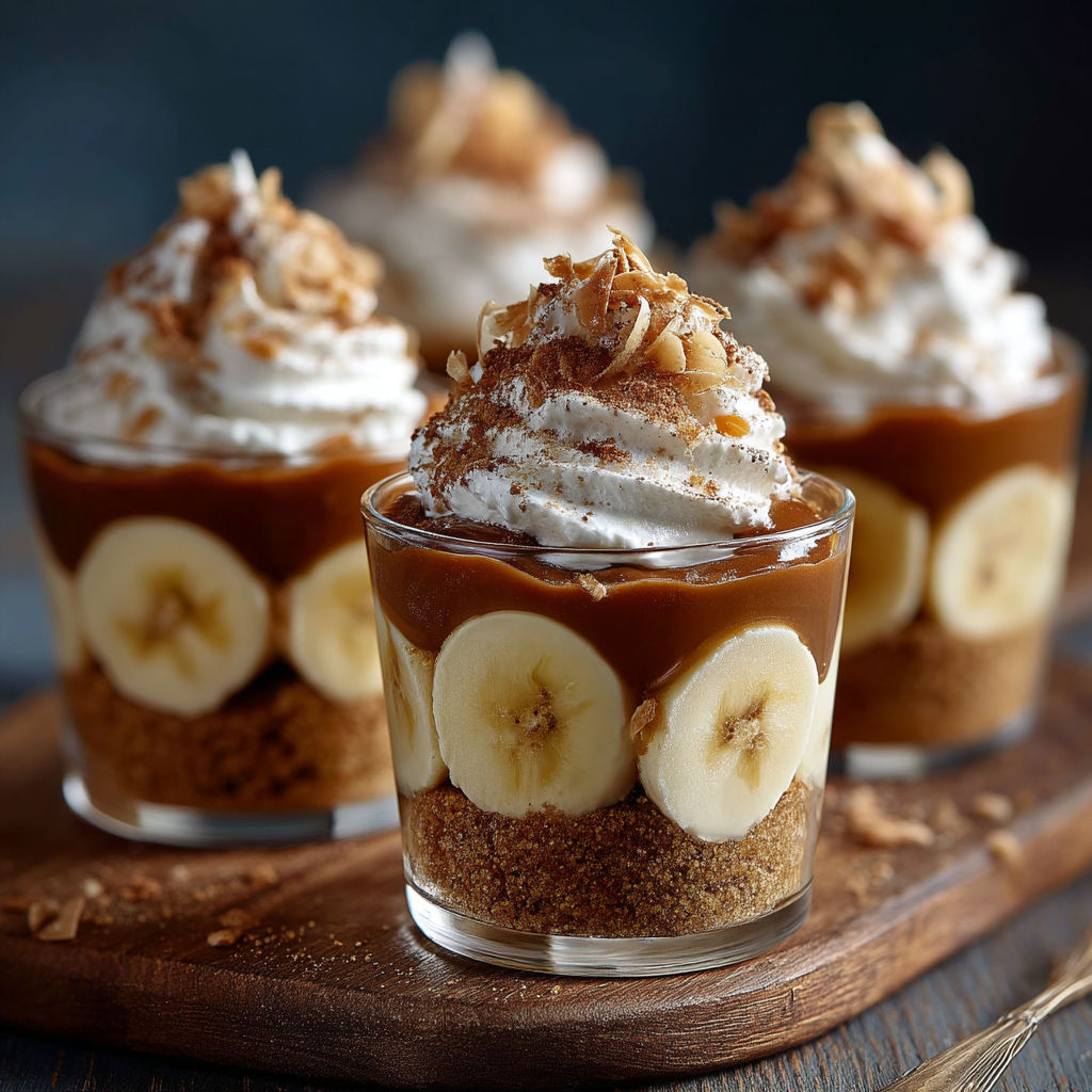 Desserts with bananas and whipped cream.