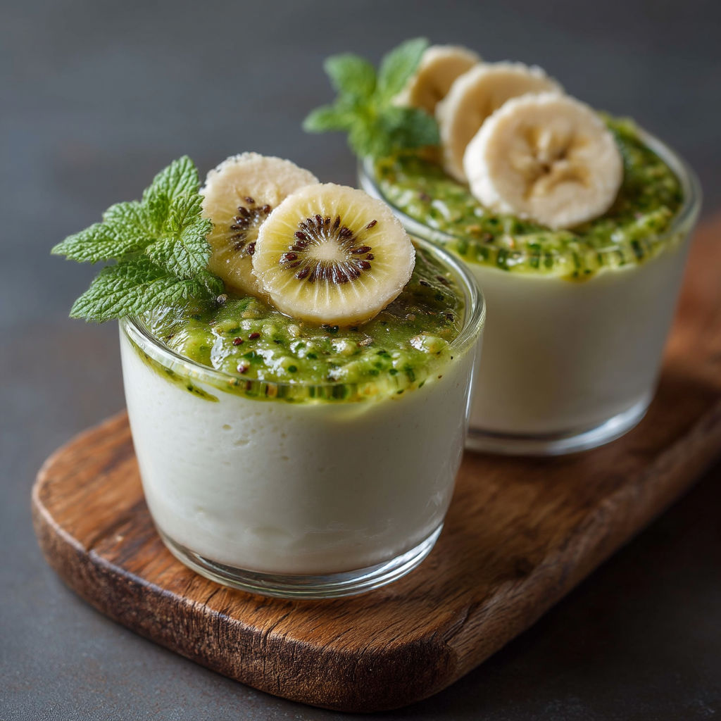 Crème lait de coco avec des bananes et des kiwis.