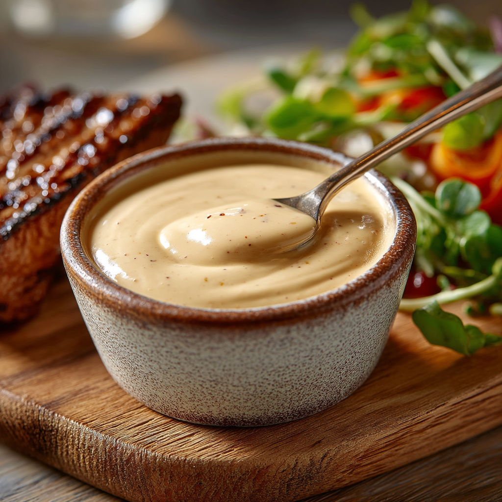 Une assiette de sauce sur une table.