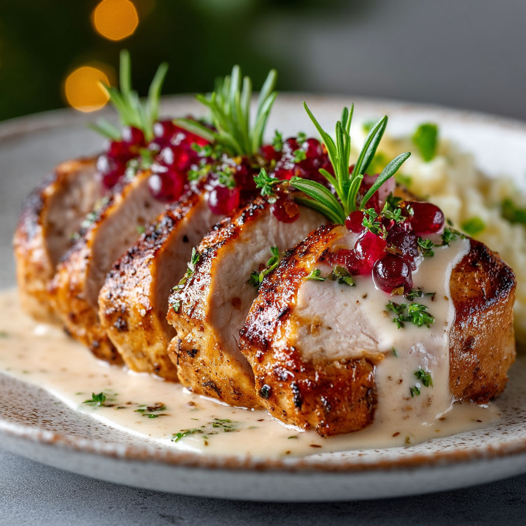 Un plat de rôti de dindonneau avec des groseilles.