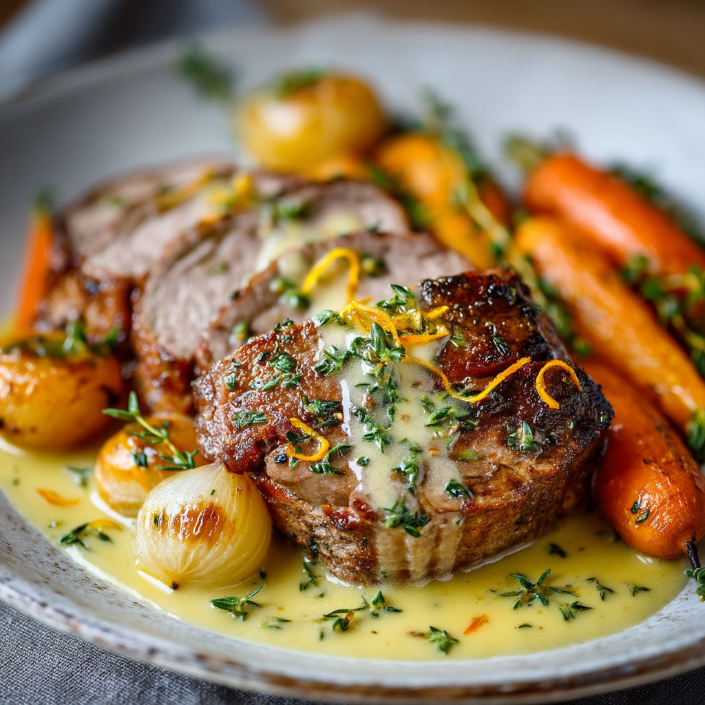 Une viande grillée avec des légumes et des carottes.