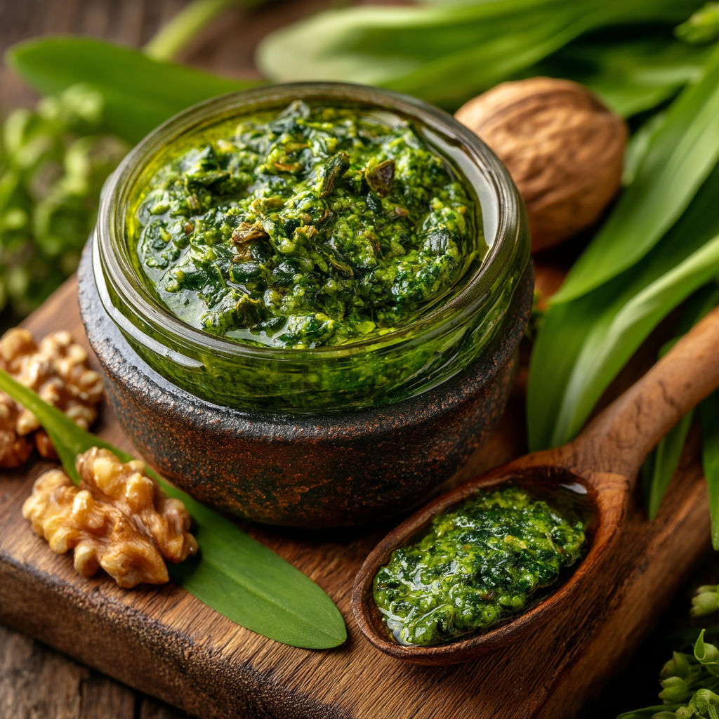 Une petite cuillère de pesto vert.